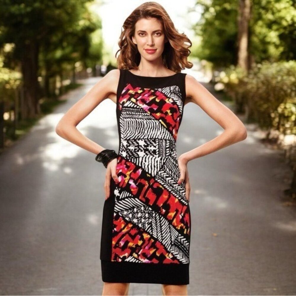 Joseph Ribkoffβ Geometric Watercolor Pencil Dress Atsty Eclectic Career Party 8